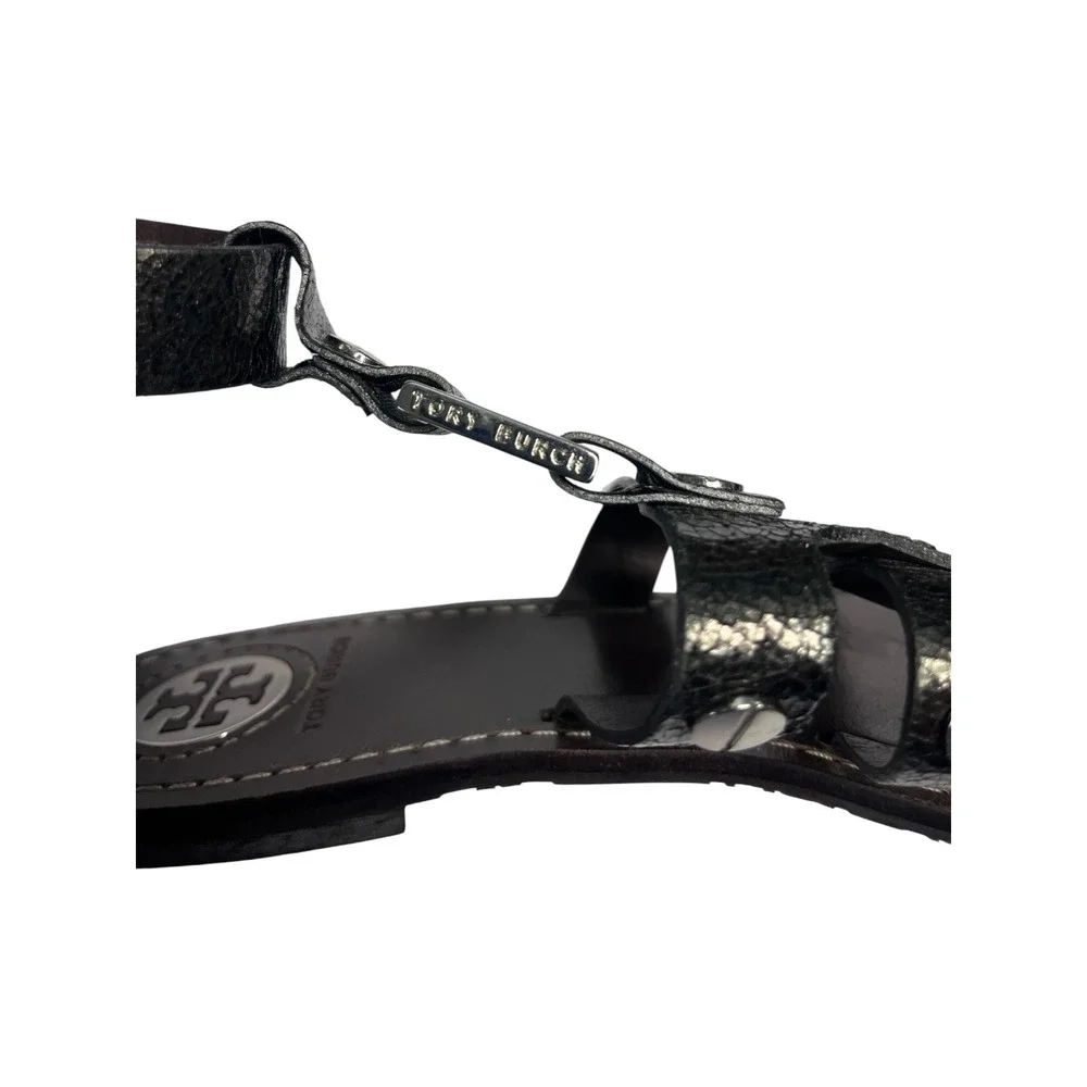 Tory Burch Metallic Pewter Leather Studded Gladiator Thong Sandals Womens 9M